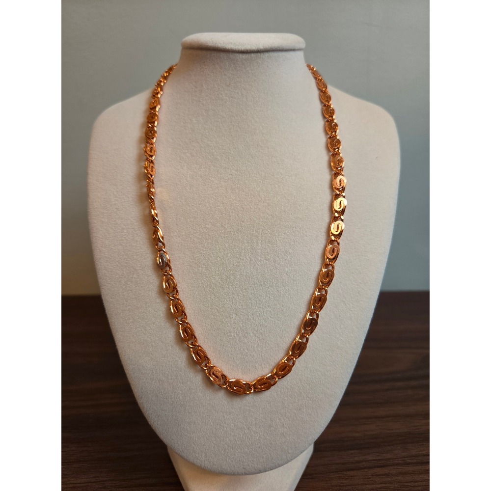 Solid Copper Interlocking Link Chain Necklace 24 Inch Fold Over Clasp Vintage